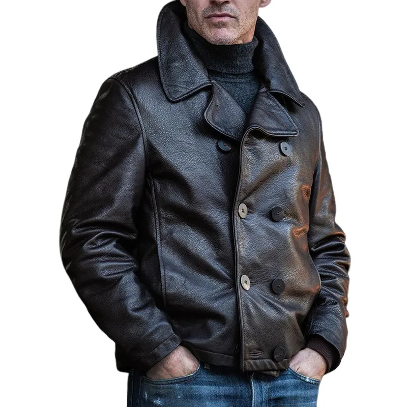 Men's Retro Casual PU Double-Breasted Jacket MTA0522L9TO sold by Manly