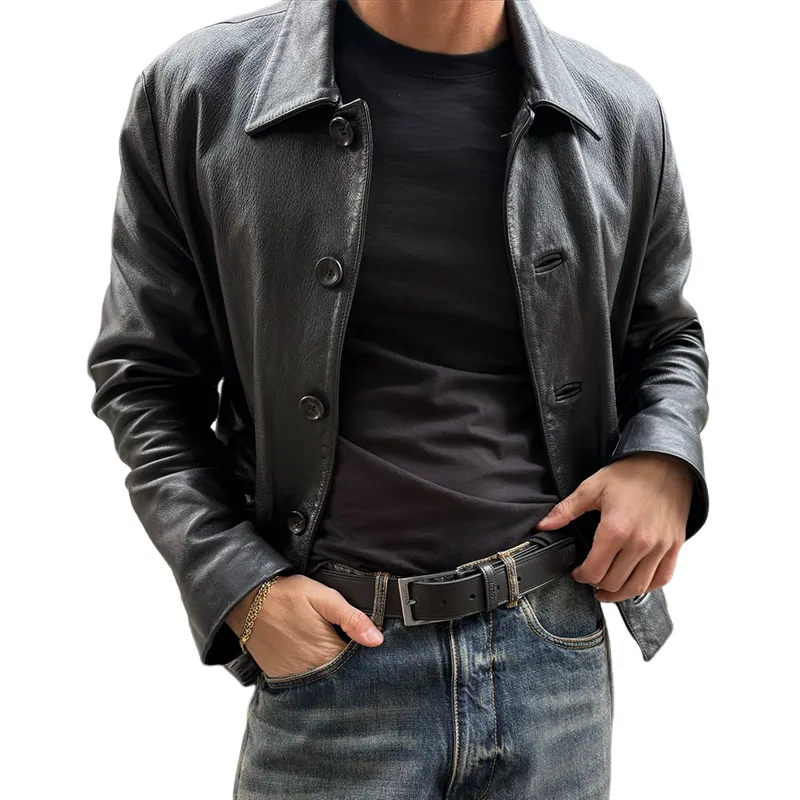 Men's Retro Casual Street Style PU Lapel Jacket MTA0429L6TO sold by Manly