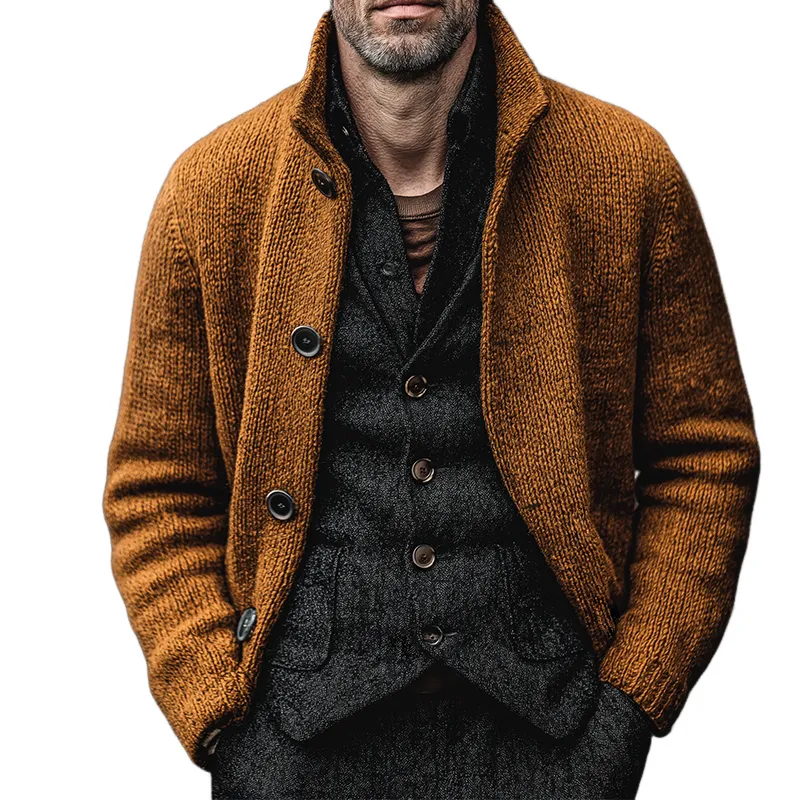 Men's Retro Casual Stand Collar Knitted Button Cardigan MTA0458L0TO sold by Manly