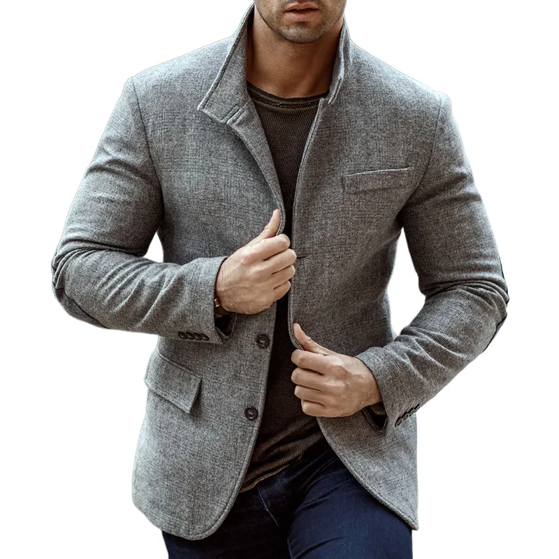 Men's Vintage Casual Plaid Stand-collar Button-up Jacket MTA0587L8TO sold by Manly