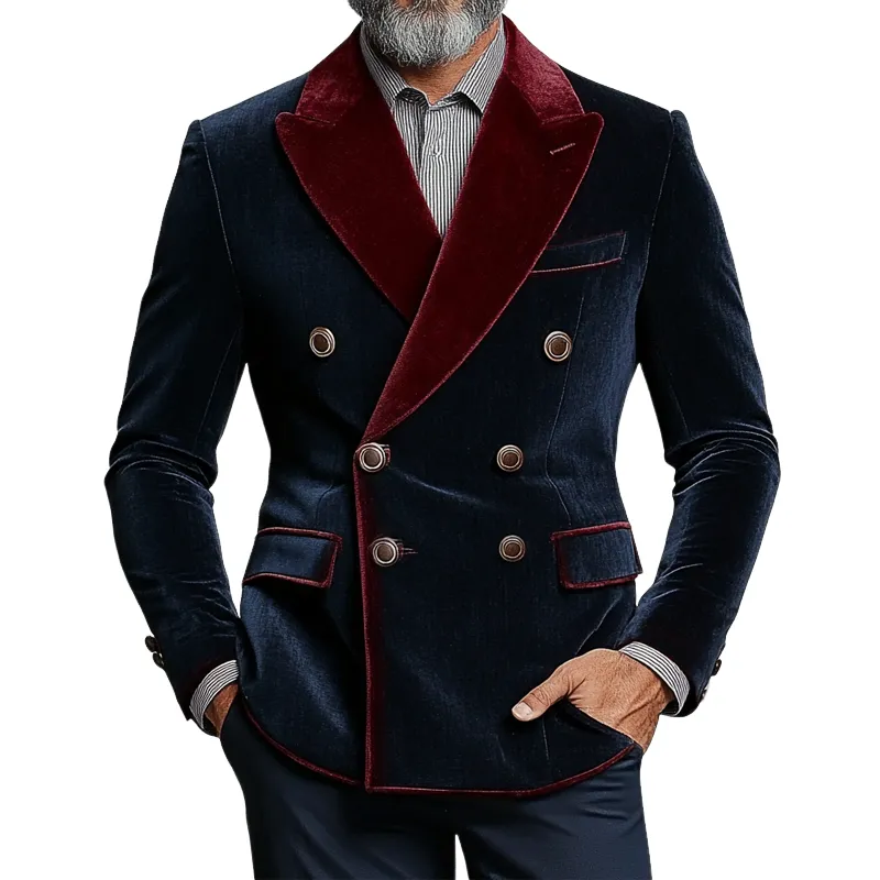 Men's Retro Color Block Velvet Lapel Blazer MTA0480L3X sold by Manly