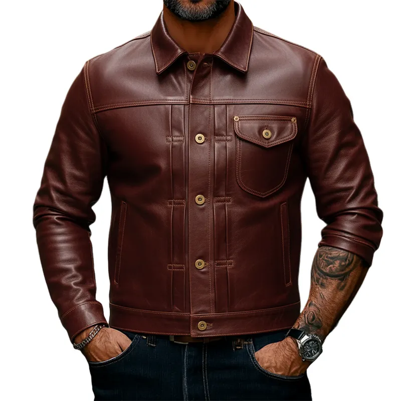 Men's Casual Solid Color Single-Breasted PU Jacket MTA0533L6X sold by Manly