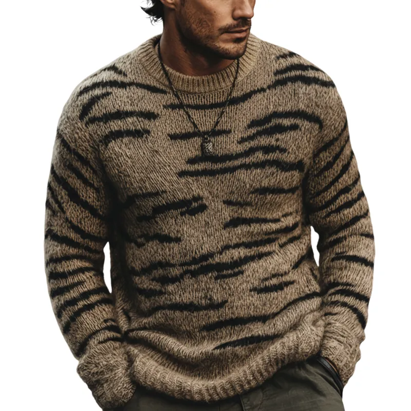 Men's Urban Tiger Stripe Crew Neck Knit Sweater MTA0419L1U sold by Manly