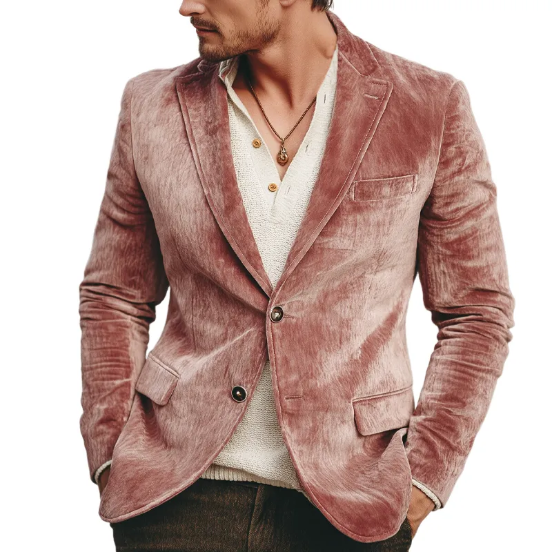 Men's Classic Pink Velvet Double-breasted Double Vents Blazer MTA0436L6U made by Manly