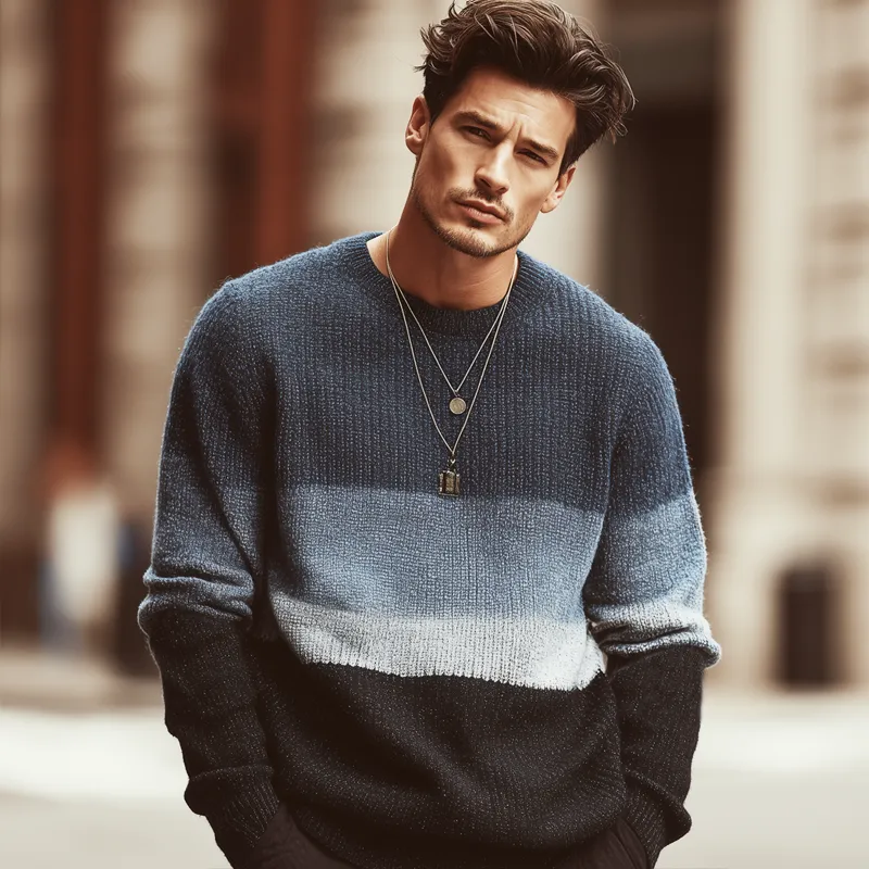 Men's Urban Style Crew Neck Color-block Casual Knitted Sweater MTA0166L5U sold by Manly product image thumbnail 2