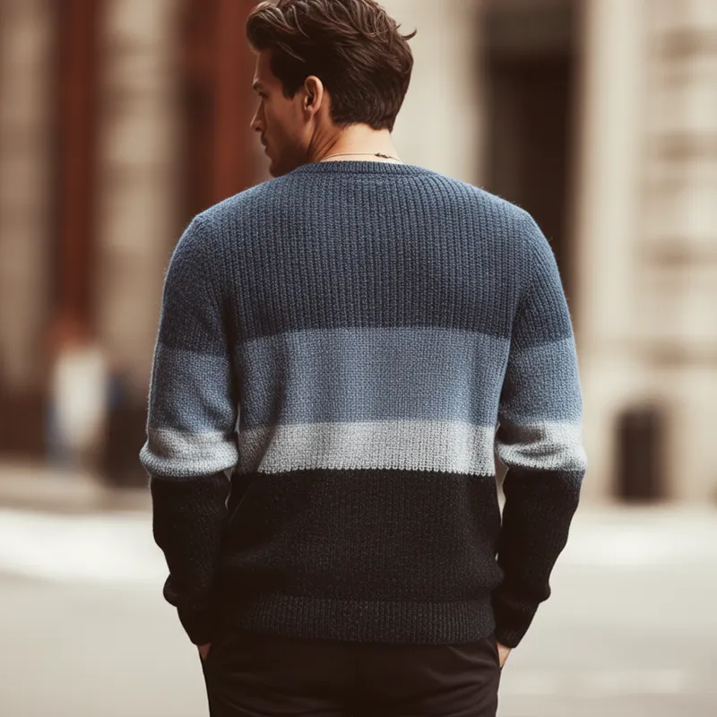Men's Urban Style Crew Neck Color-block Casual Knitted Sweater MTA0166L5U sold by Manly product image thumbnail 4