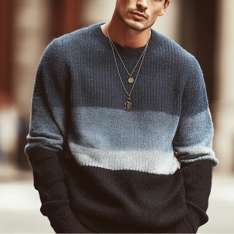 Men's Urban Style Crew Neck Color-block Casual Knitted Sweater MTA0166L5U sold by Manly product image thumbnail 5