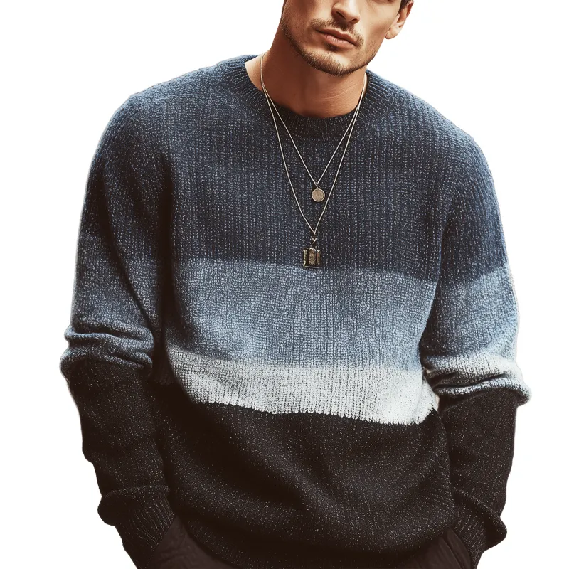 Men's Urban Style Crew Neck Color-block Casual Knitted Sweater MTA0166L5U sold by Manly