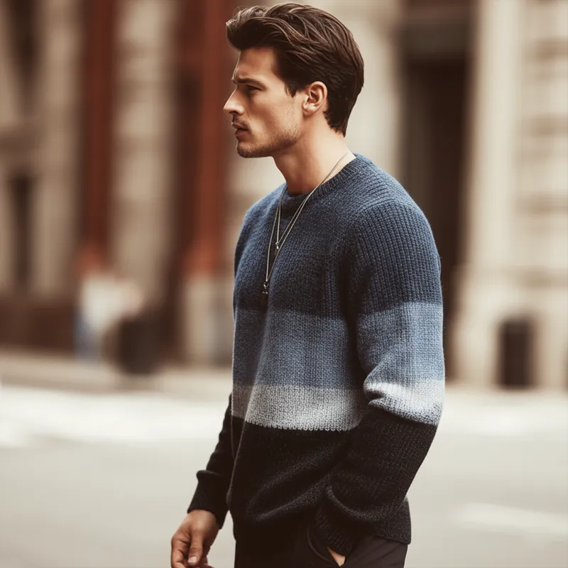 Men's Urban Style Crew Neck Color-block Casual Knitted Sweater MTA0166L5U sold by Manly product image thumbnail 3
