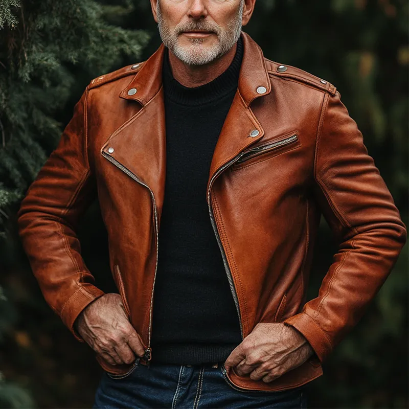 Men's Solid Color Lapel Zipper PU Motorcycle Jacket MTA0465L2X sold by Manly product image thumbnail 4