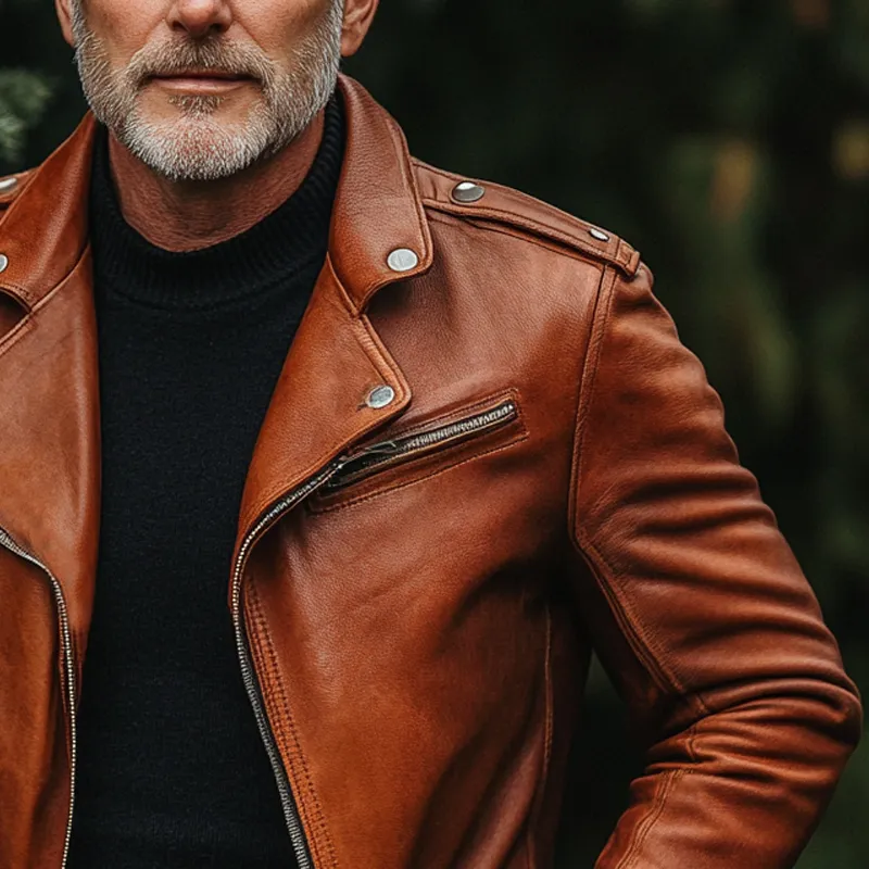 Men's Solid Color Lapel Zipper PU Motorcycle Jacket MTA0465L2X sold by Manly product image thumbnail 2