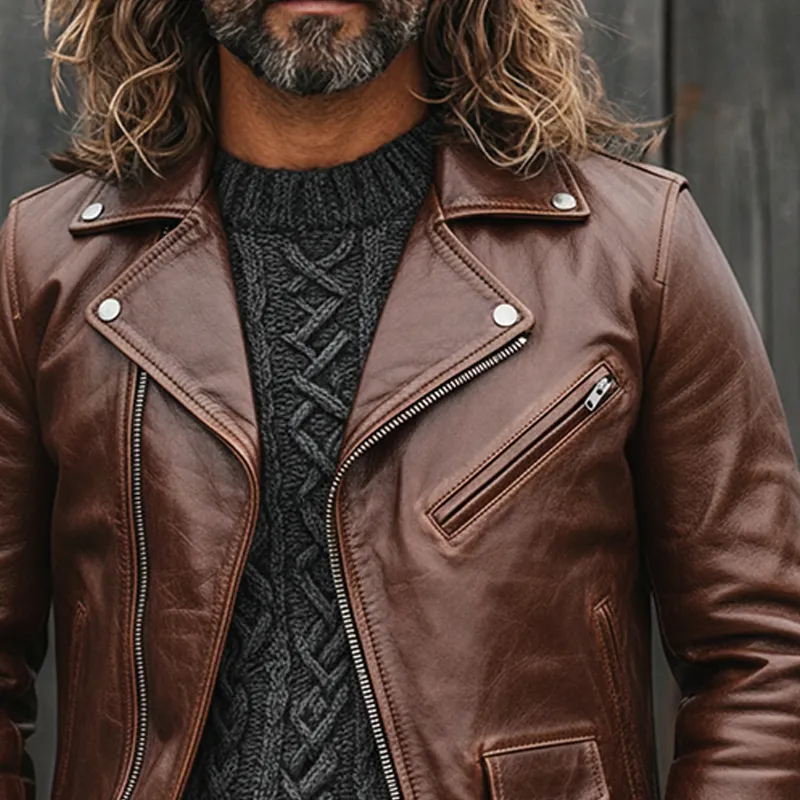 Men's Retro Zipper Lapel Motorcycle Jacket MTA0435L9X sold by Manly product image thumbnail 3