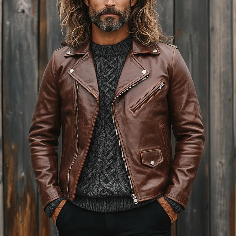 Men's Retro Zipper Lapel Motorcycle Jacket MTA0435L9X sold by Manly product image thumbnail 2