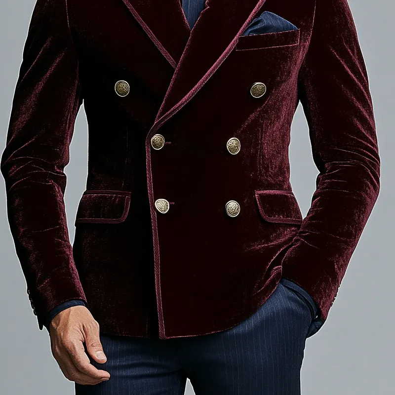 Men's Retro Solid Color Velvet Lapel Blazer MTA0428L0X sold by Manly product image thumbnail 3