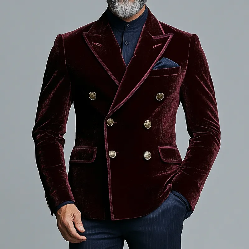Men's Retro Solid Color Velvet Lapel Blazer MTA0428L0X sold by Manly product image thumbnail 4
