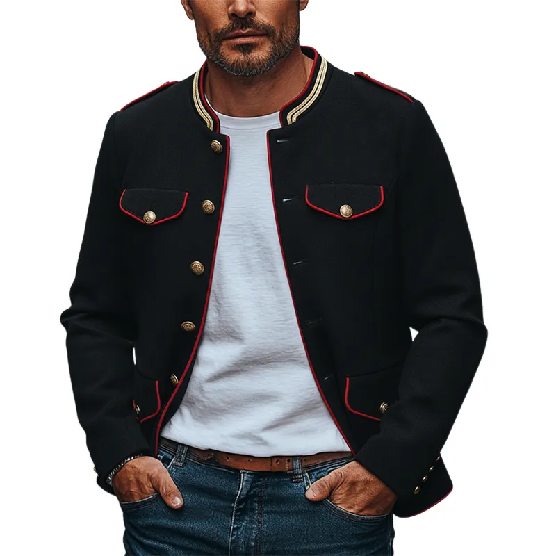 Men's Retro Color Block Stand Collar Jacket MTA0409L9X sold by Manly