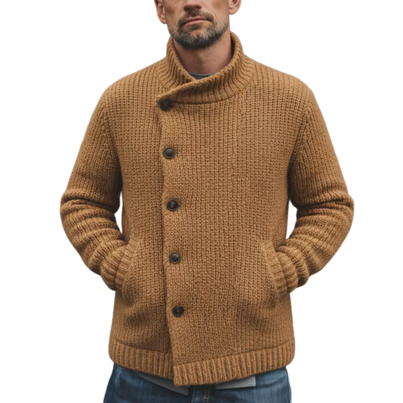 Men's Classic Stand-up Collar Slanted Placket Button-down Cardigan MTA0450L0K sold by Manly