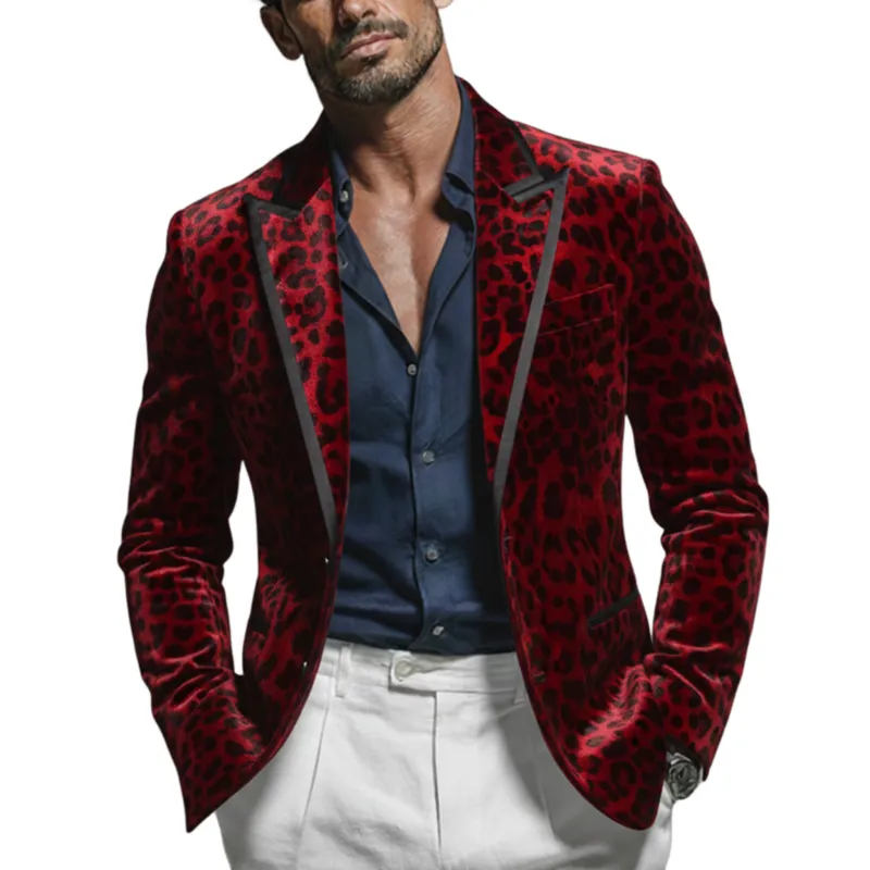 Men‘s Classic Retro Leopard Print Velvet Single-breasted Blazer MTA0408L3K sold by Manly
