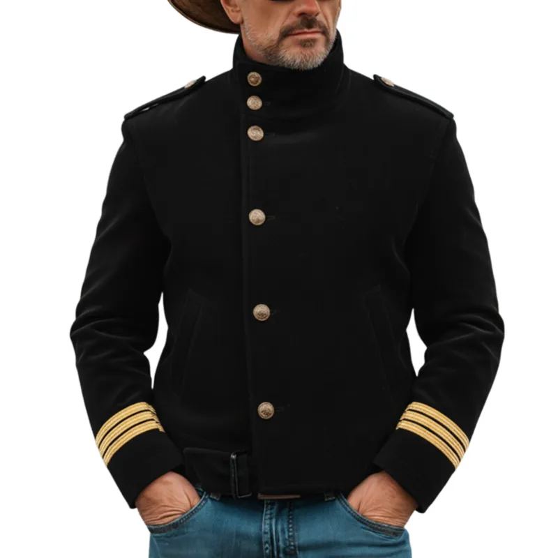 Men's Classic Retro Western Style Stand-up Collar Faux Velvet Jacket MTA0455L7K sold by Manly
