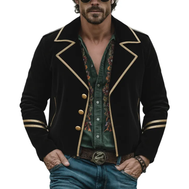 Men's Classic Retro Western Style Lapel Faux Velvet Jacket MTA0499L2K sold by Manly