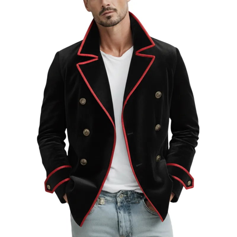 Men's Classic Retro Lapel Faux Velvet Double-breasted Jacket MTA0452L9K sold by Manly