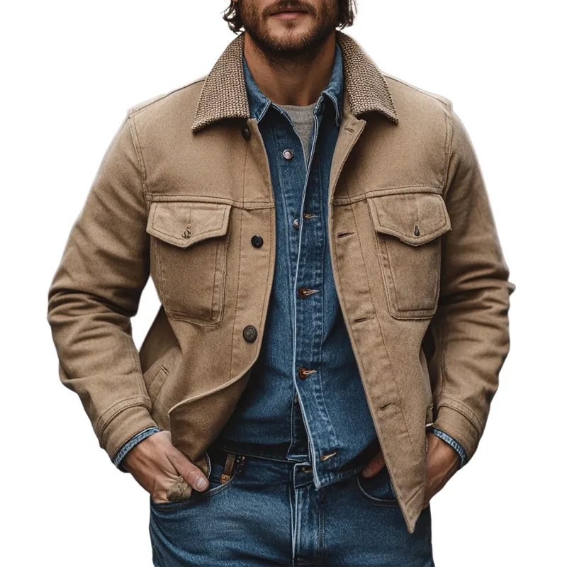 Men's Cotton Patchwork Lapel Button Jacket MTA0136L7X sold by Manly