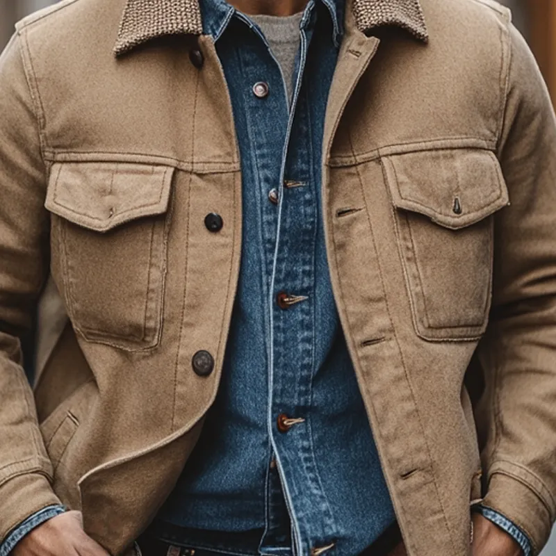 Men's Cotton Patchwork Lapel Button Jacket MTA0136L7X sold by Manly product image thumbnail 4