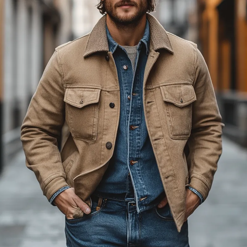 Men's Cotton Patchwork Lapel Button Jacket MTA0136L7X sold by Manly product image thumbnail 2