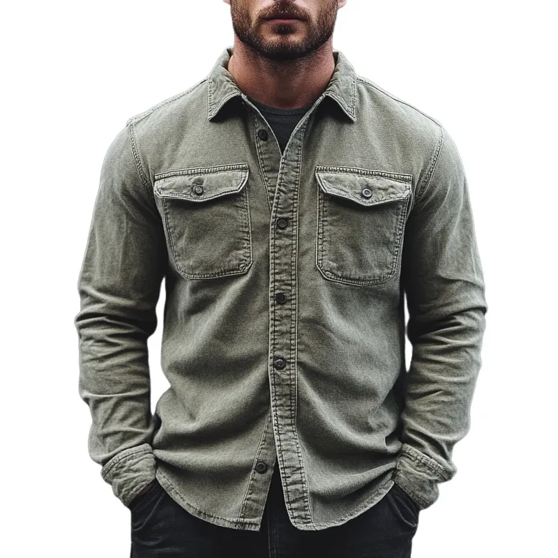 Men's Retro Washed Cotton Collared Long-Sleeve Shirt MTA0133L5X sold by Manly