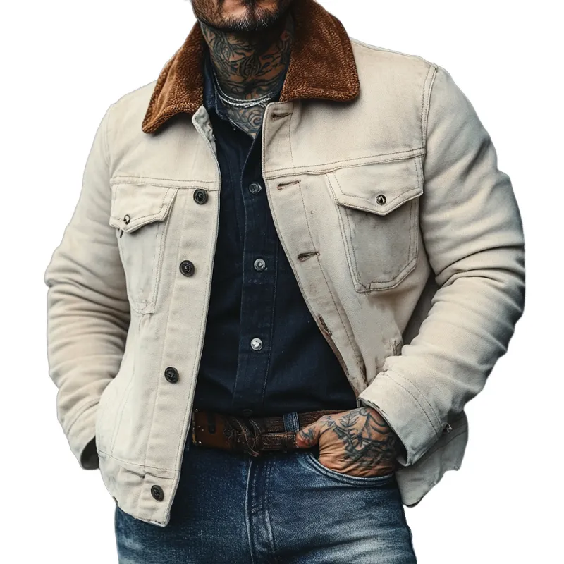 Men's Cotton Patchwork Collar Fleece Slim Fit Jacket MTA0110L7X sold by Manly