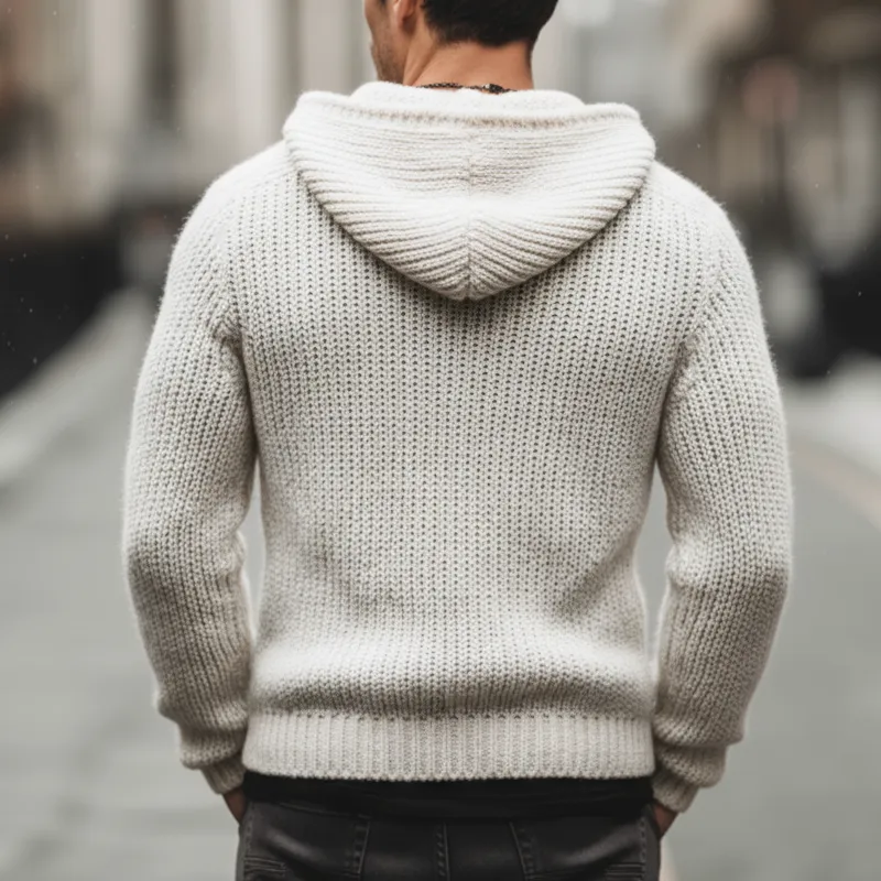 Men's Urban Casual White Hooded Zip-up Knit Cardigan MTA3012K8U sold by Manly product image thumbnail 5