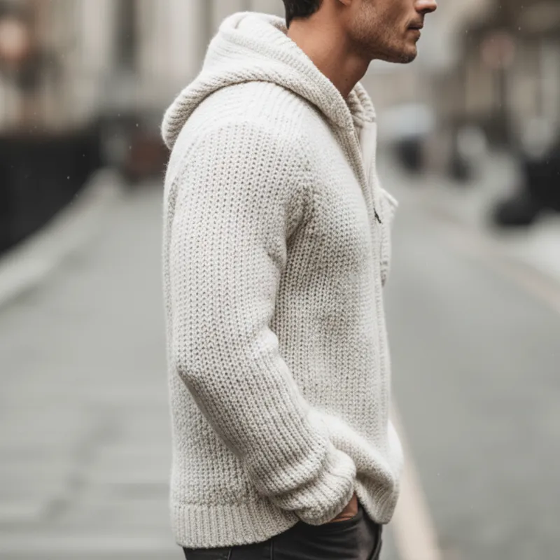 Men's Urban Casual White Hooded Zip-up Knit Cardigan MTA3012K8U sold by Manly product image thumbnail 3
