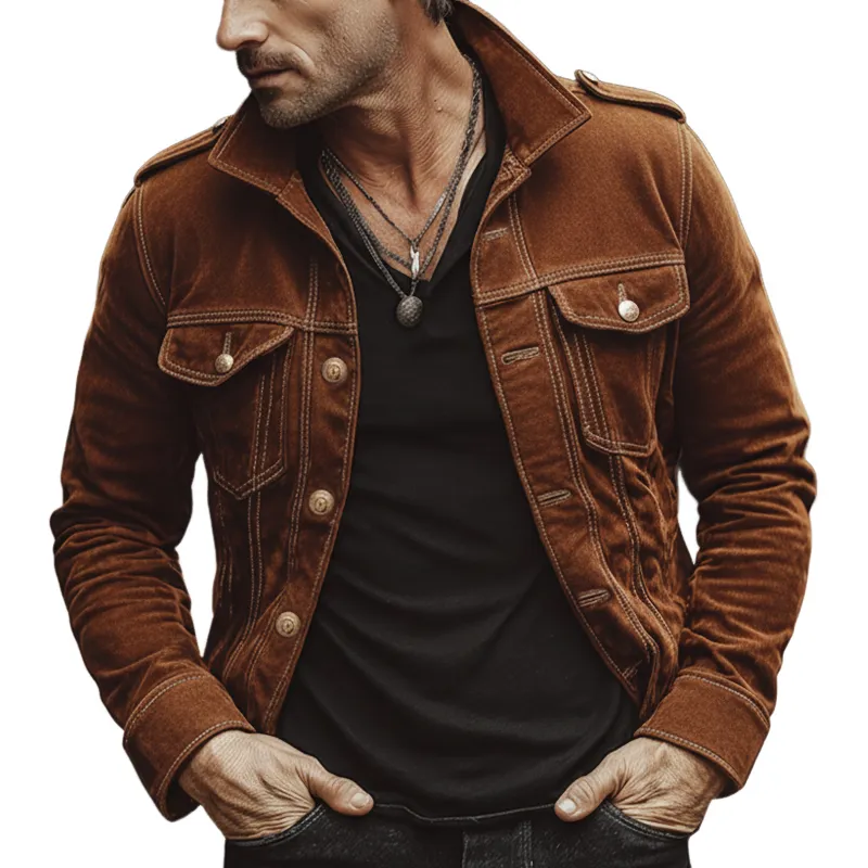 Men's Vintage Caramel-colored Lapel Suede Button-up Jacket MTA0198L1U sold by Manly