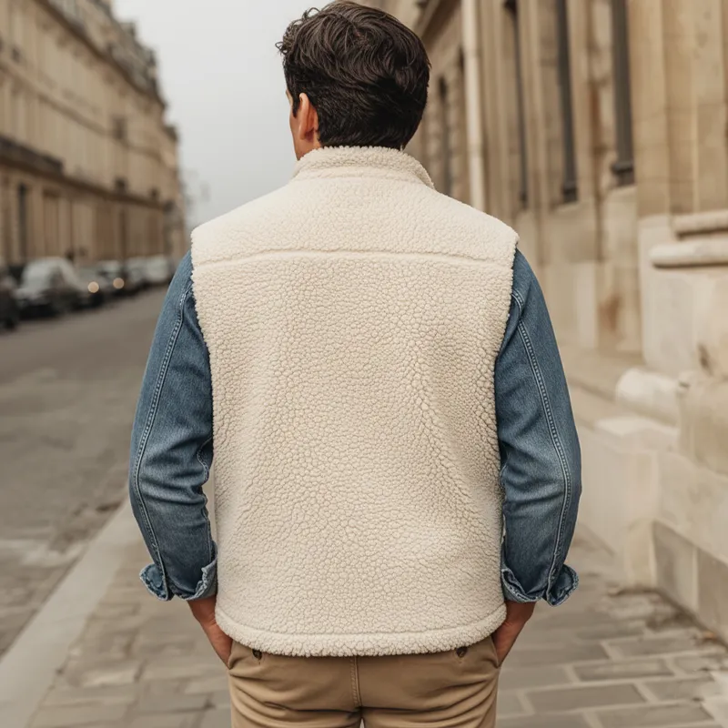 Men's Urban Warm Faux Lambskin Stand-collar Button-up Vest MTA0163L4U sold by Manly product image thumbnail 4