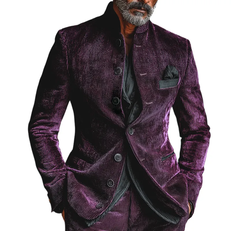 Men's Retro Casual Corduroy Stand Collar Button Jacket MTA3056K4TO sold by Manly