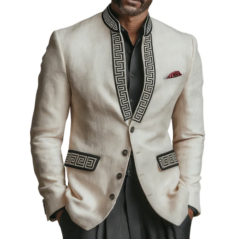 Men's Retro Casual Embroidered Stand Collar Button Jacket MTA3050K9TO sold by Manly