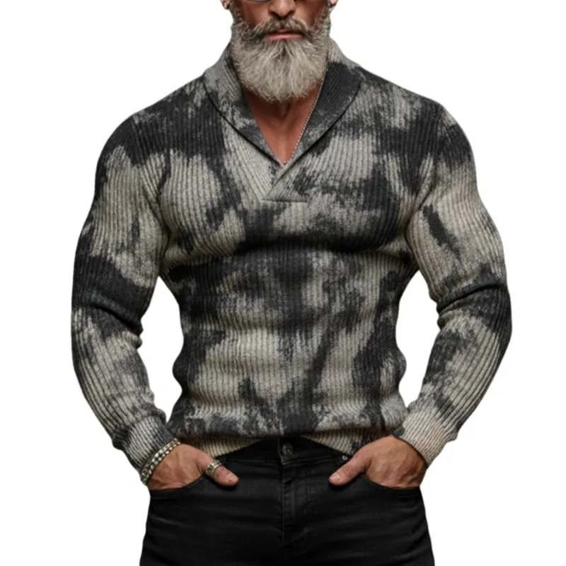 Men's Classic Retro Print Ribbed Stretch Slim Fit Long Sleeve T-Shirt MTA0142L7K made by Manly