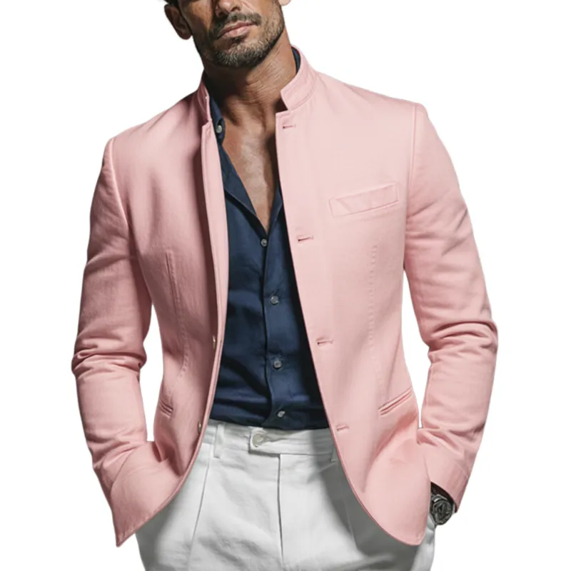 Men's Fashionable Casual Pink Twill Cotton Blend Stand Collar Jacket MTA0106L5K sold by Manly