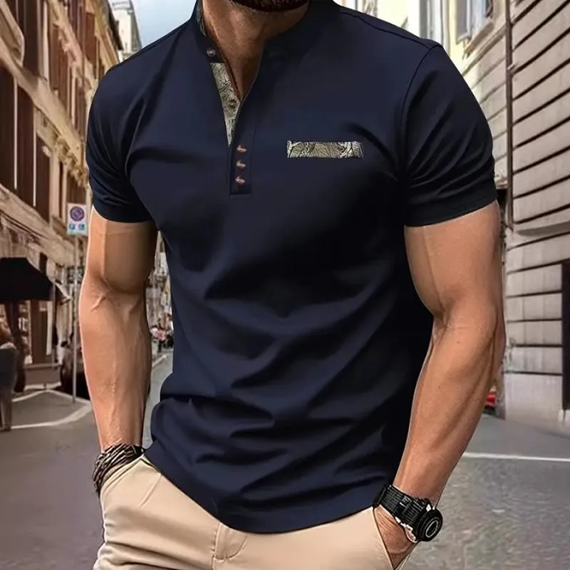 Men's Camouflage Stitching Stand Collar Short Sleeve Polo Shirt 77905100Z sold by Manly product image thumbnail 3