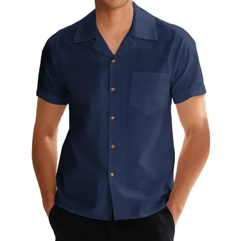 Men's Solid Lapel Breast Pocket Short Sleeve Casual Shirt 72399376Z sold by Manly
