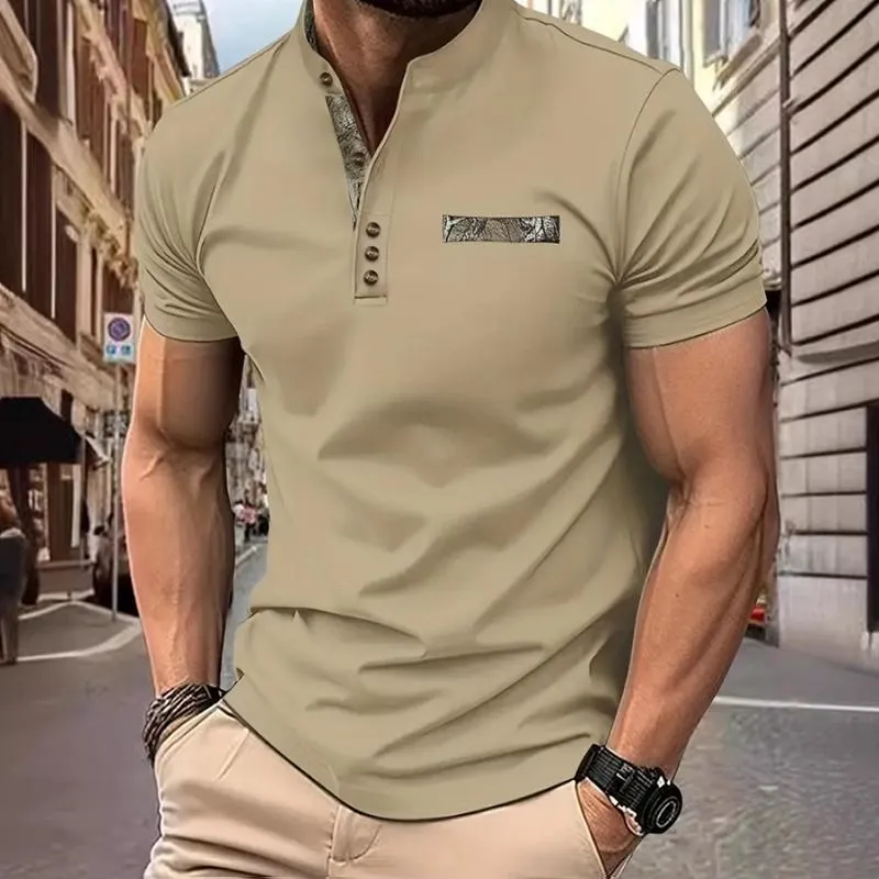 Men's Camouflage Stitching Stand Collar Short Sleeve Polo Shirt 77905100Z sold by Manly product image thumbnail 5
