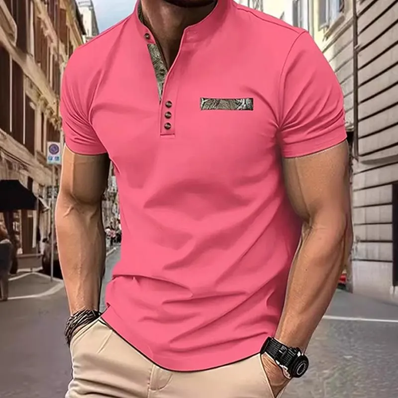 Men's Camouflage Stitching Stand Collar Short Sleeve Polo Shirt 77905100Z sold by Manly product image thumbnail 4