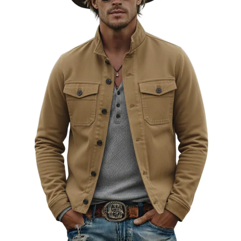 Men's Classic Casual Stand-collar Washed Cotton Blend Jacket MTA1657L4K sold by Manly