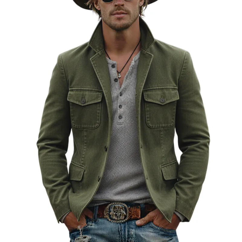 Men's Classic Casual Stand-collar Multi-pocket Washed Cotton Blend Jacket MTA1663L5K sold by Manly