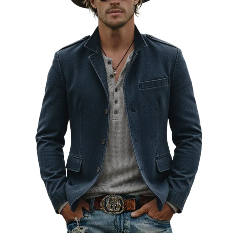 Men's Classic Casual Stand-collar Epaulet Washed Cotton Blend Jacket MTA1679L8K sold by Manly