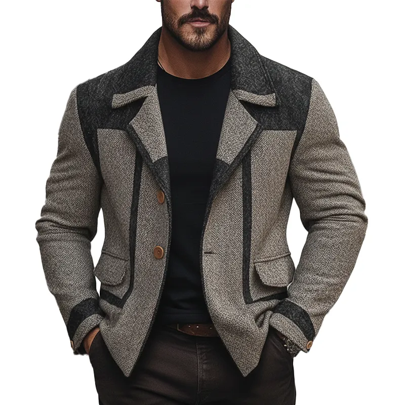 Men's Winter Vintage Herringbone Faux Wool Button-up Jacket MTA1649L9P sold by Manly