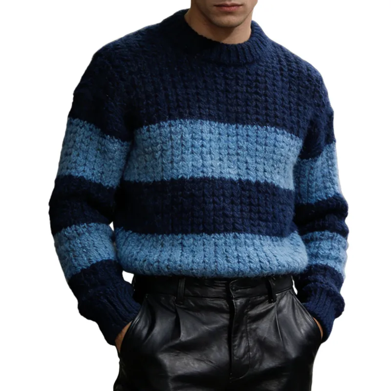 Men's Retro Casual Striped Knit Crew Neck Sweater MTA1534L2TO sold by Manly