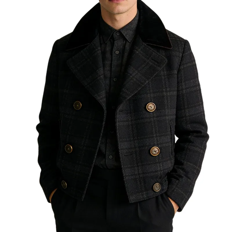 Men's Retro Casual Plaid Double-Breasted Lapel Jacket MTA1512L2TO sold by Manly
