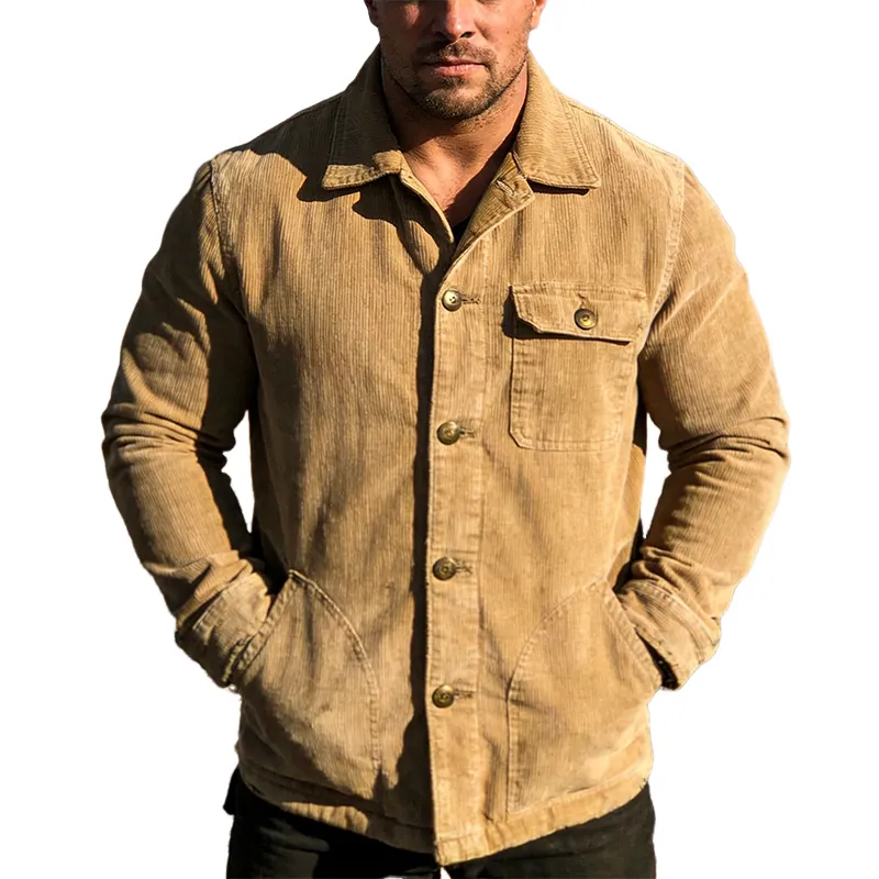 Men's Retro Casual Corduroy Lapel Button Jacket MTA1249L0TO sold by Manly
