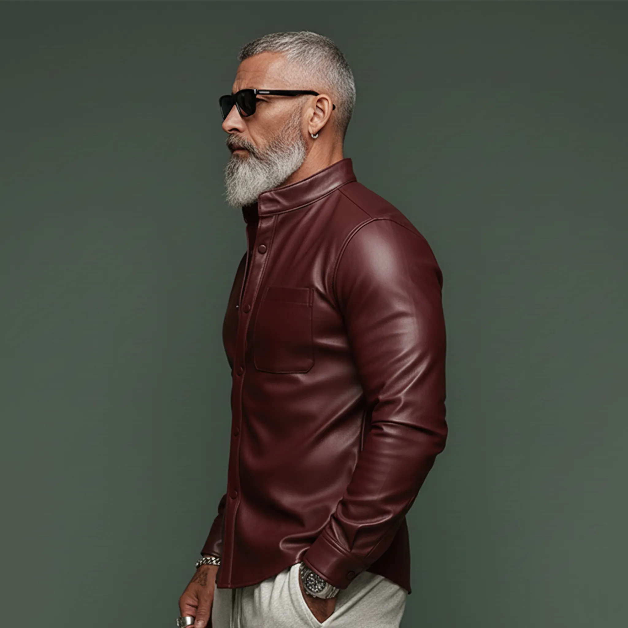 Men's Classic Vintage Slim-fit PU Leather Long-sleeved Shirt MTA1542L1K sold by Manly product image thumbnail 3